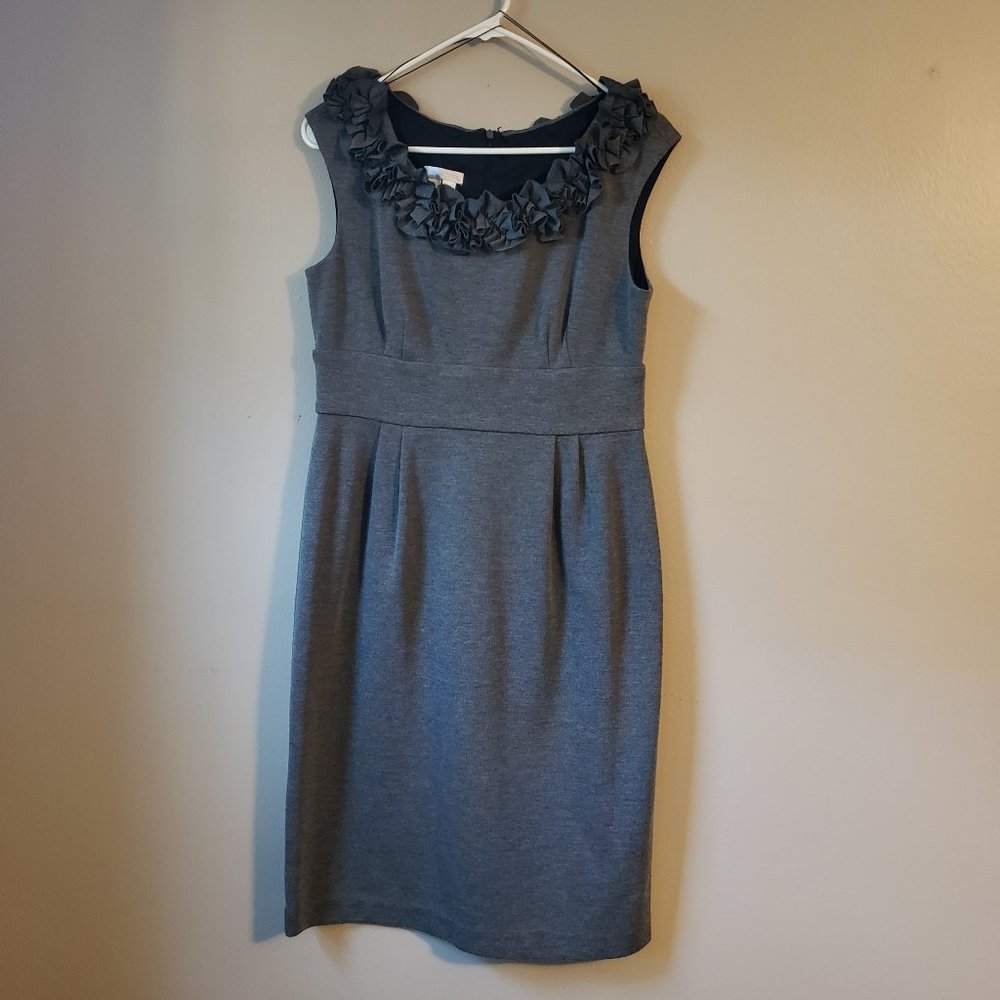 London Times ruffle neck sheath dress